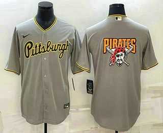 Men%27s Pittsburgh Pirates Big Logo Grey Stitched MLB Cool Base Nike Jersey
